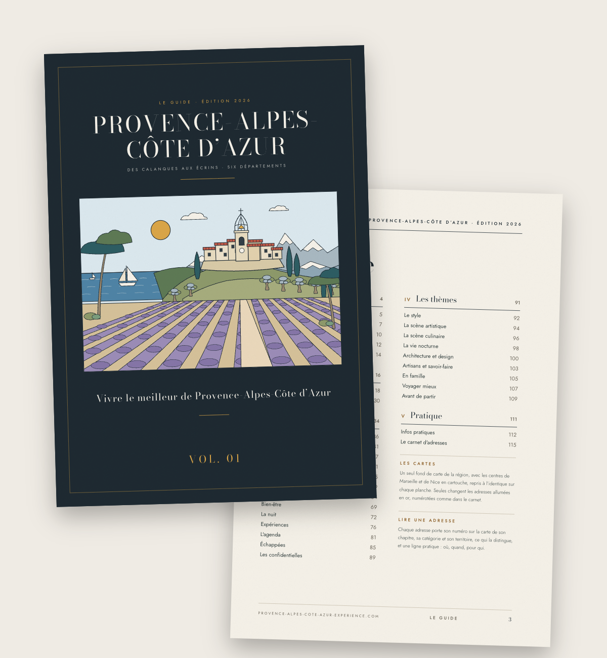 La couverture et le sommaire du Guide Provence-Alpes-Côte d'Azur, édition 2026