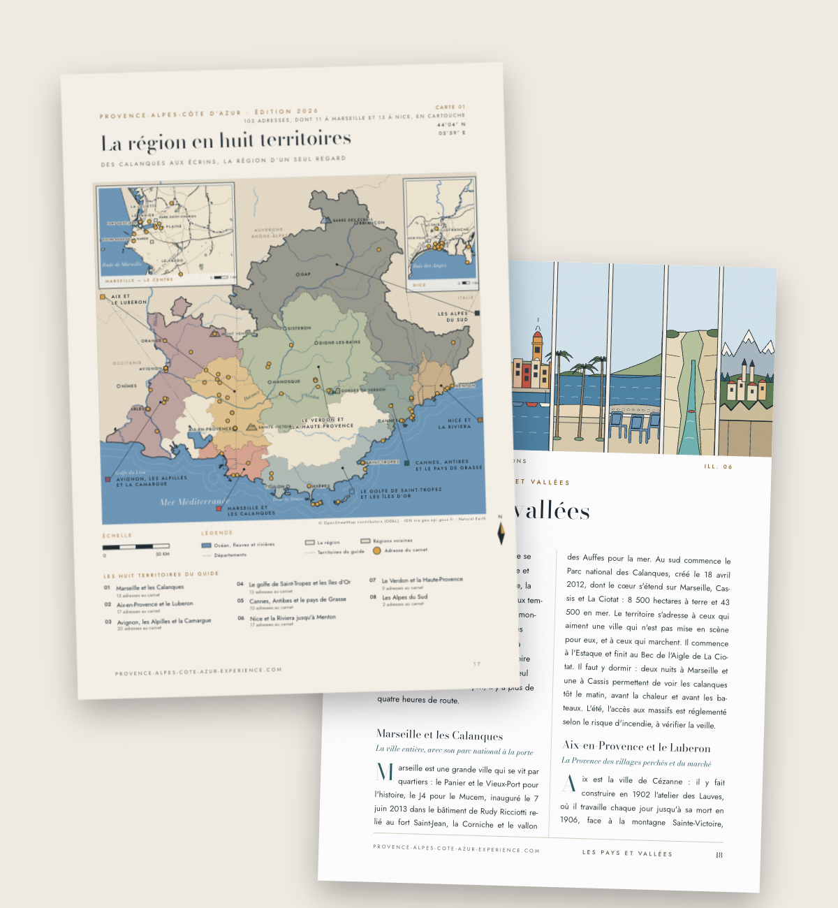 La carte des huit territoires du Guide Provence-Alpes-Côte d'Azur, avec les adresses du carnet